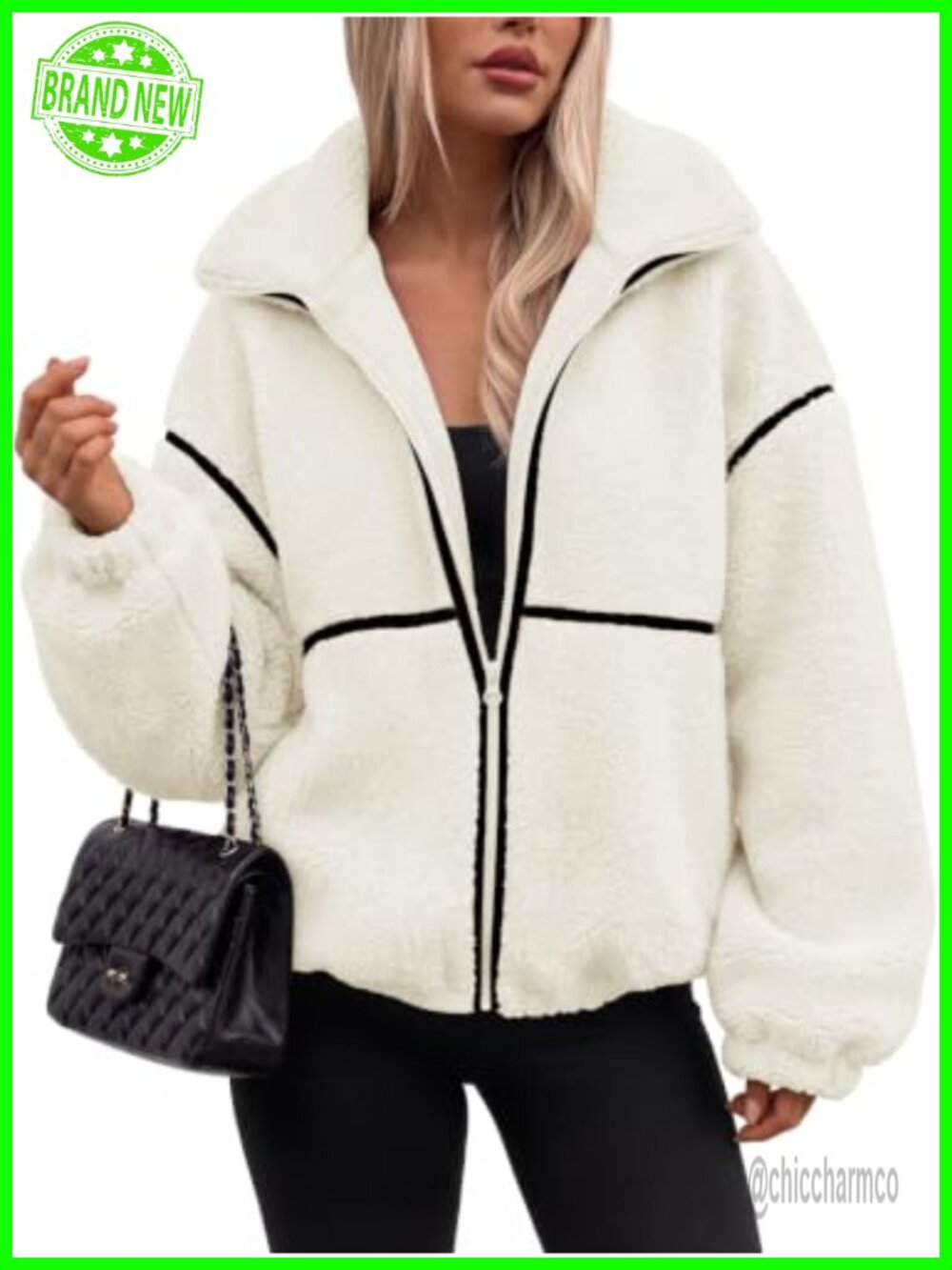 Oversized Sherpa Fleece Zip Up Jacket Faux Fur Teddy Coat
